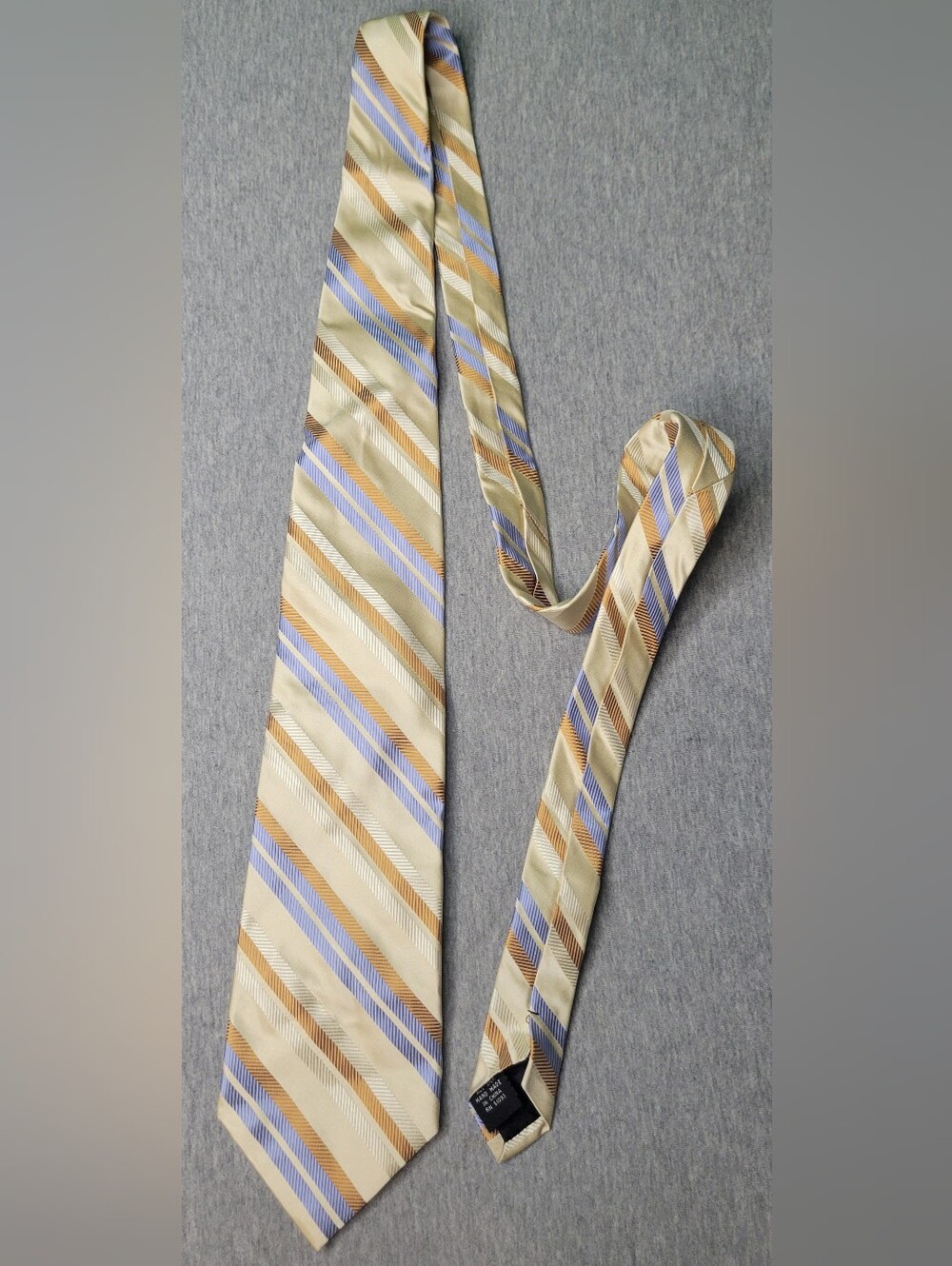 Croft & Barrow Men Striped All Silk Necktie Handmade Gold Blue Tie Dress Suit